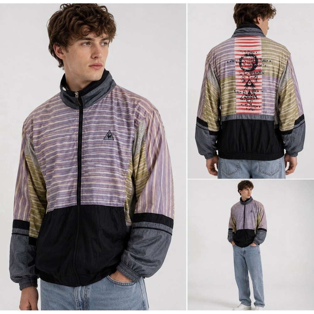 Le Coq Sportif Windbreaker Men XL Multi Color Vintage Patchwork Track Jacket 90s